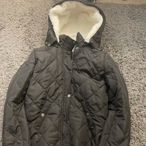 Black Zip/Button up Fur Coat+Water Proof!